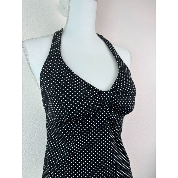 Lands' End women's 6L black and white dot tankini swim top halter tie - Picture 2 of 6